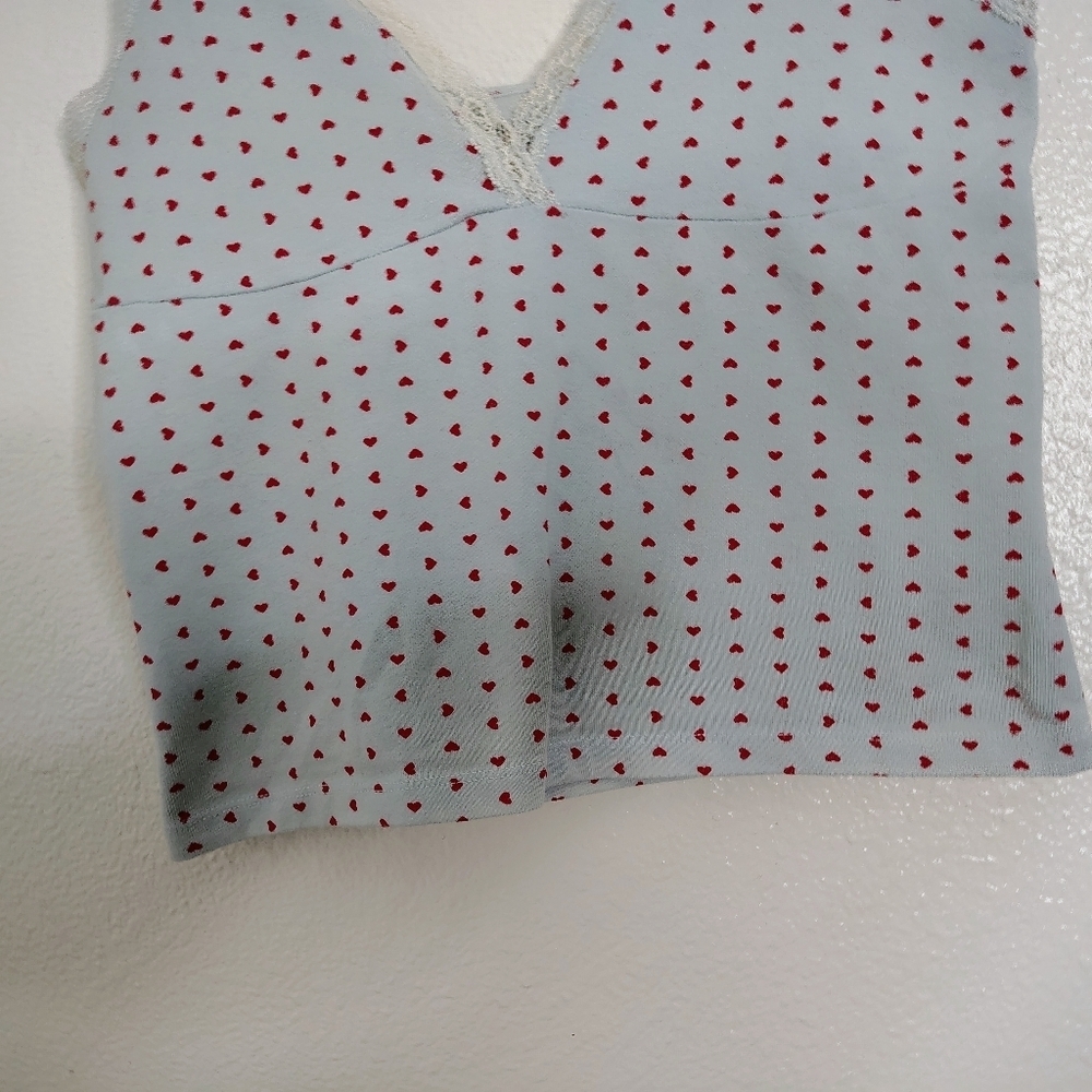 Brandy Melville Rare Blue/ Red Heart Patterned Women's Lace Top Sz S Made Italy - Picture 5 of 13